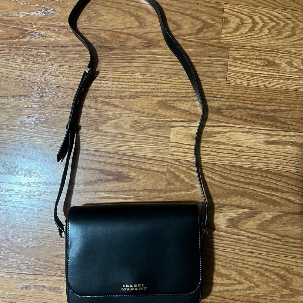 Isabel Marant Black Crossbody Bag with Adjustable Strap and Flap Closure